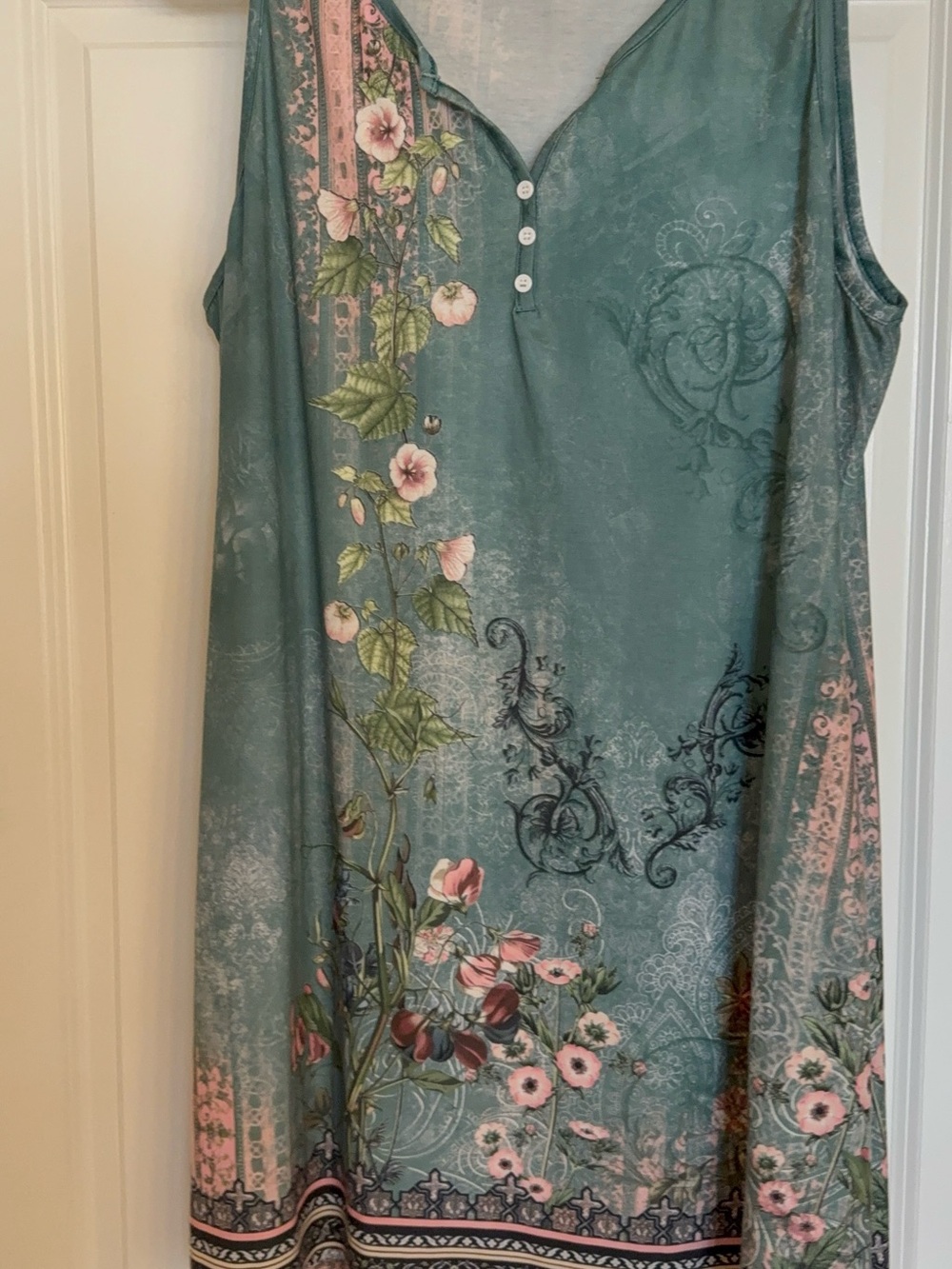 Amazon Sleeveless Floral Tunic in Teal and Pink